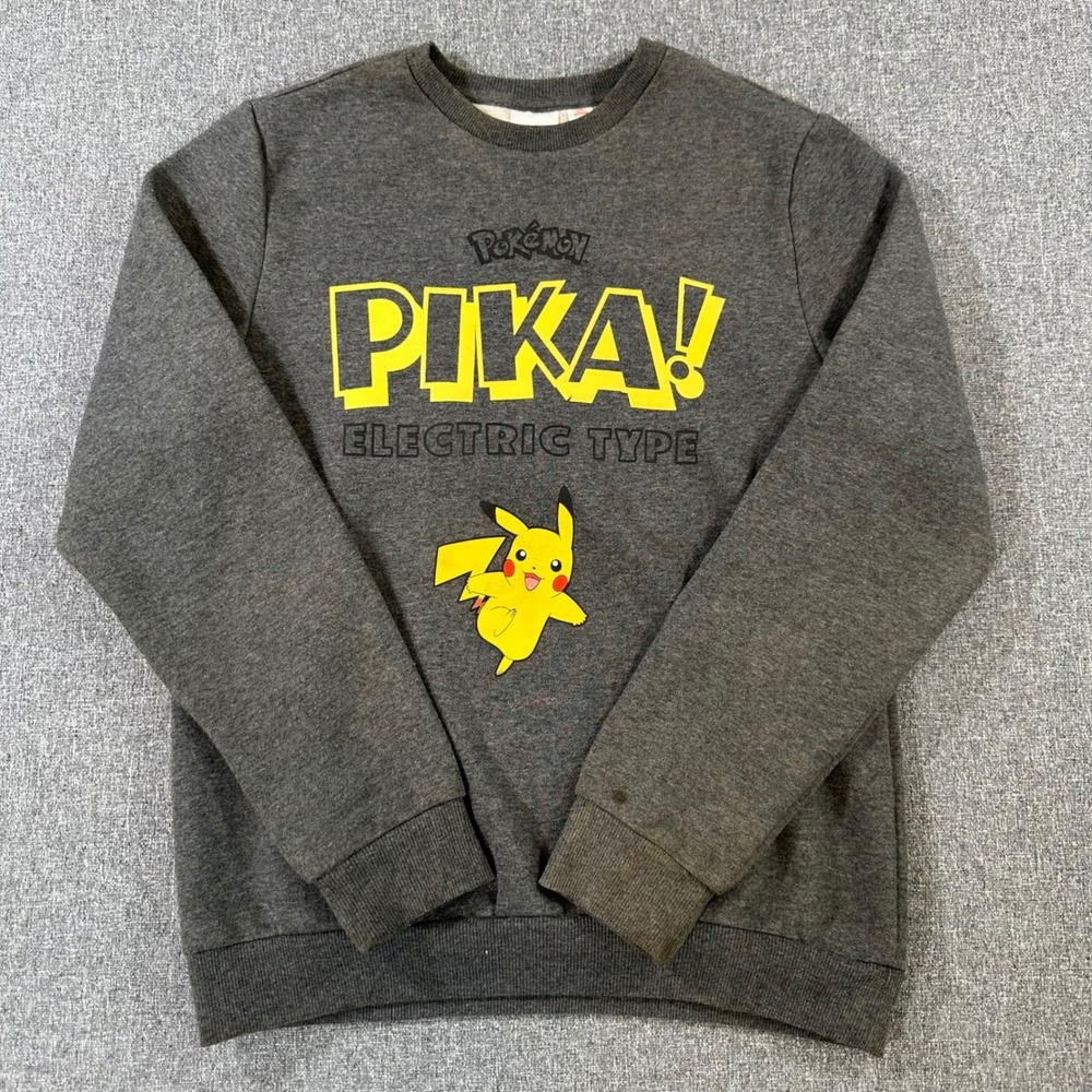 Pokemon‎ Pikachu Pika Electric Type Kids XL 14 Gray Sweatshirt Pullover Nintendo